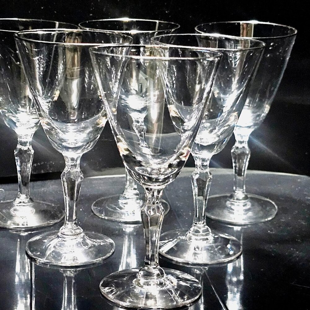 6 Fostoria Engagement Platinum Cocktail Glasses 5.25" vtg silver trim 4oz toasti - Picture 6 of 9